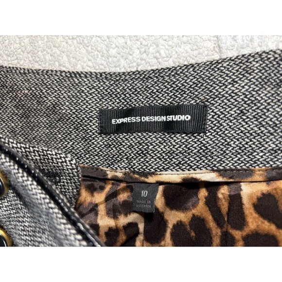 Express Design Studio Shorts SZ 10 Plaid Tweed Black Wool Sailor Button Nautical - Picture 2 of 8